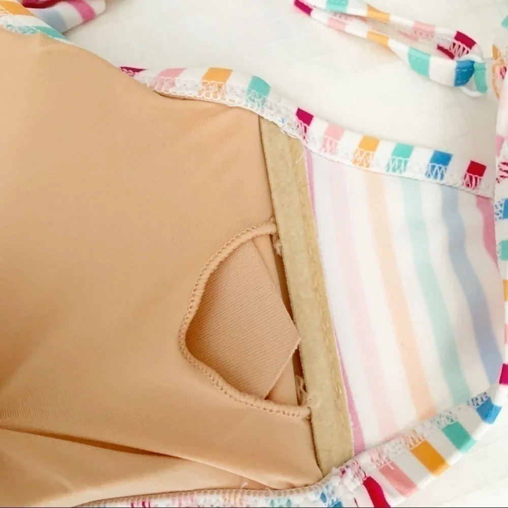 𝅺JCREW Factory Striped Ruffle Swimsuit Top NWTSizeM